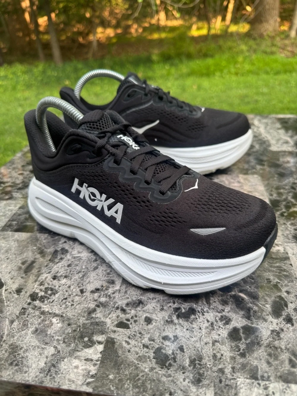Hoka One One Bondi 9 Womens Size 7 2EBlack White Athletic Running Shoes Sneakers